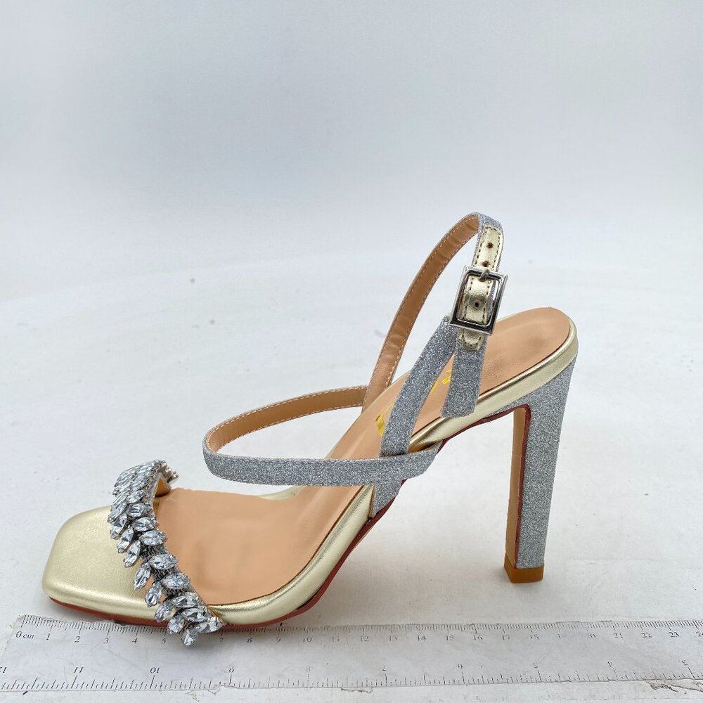 FSJ Gold Comfort Sexy Strappy Rhinestone Slingback High Heels Open Toe Sandals